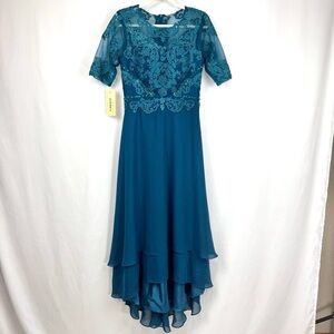 Jaeden NWT Womens S Turquoise Formal Lace & Chiffon Maxi Dress Wedding Ball Gown